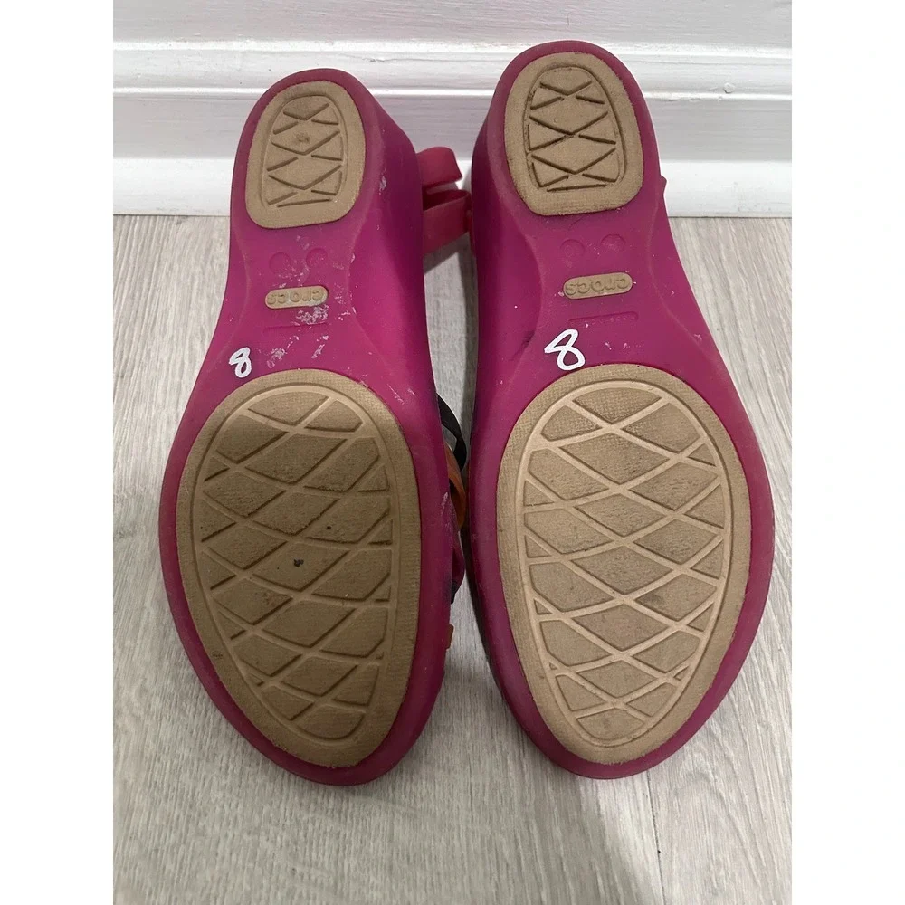 Crocs‎ Huarache Strappy Wedge Sandals Pink Orange Rainbow Womens Size 10